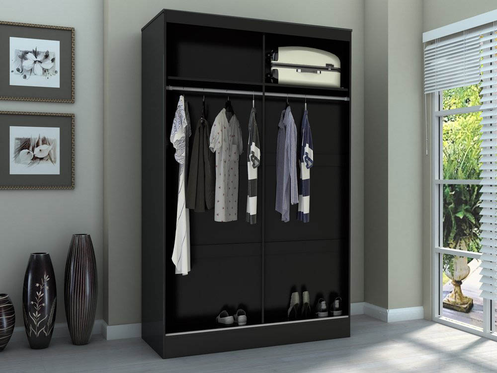 Birlea Birlea Lynx Black High Gloss Sliding Door Mirrored Large Double Wardrobe (Flat Packed)
