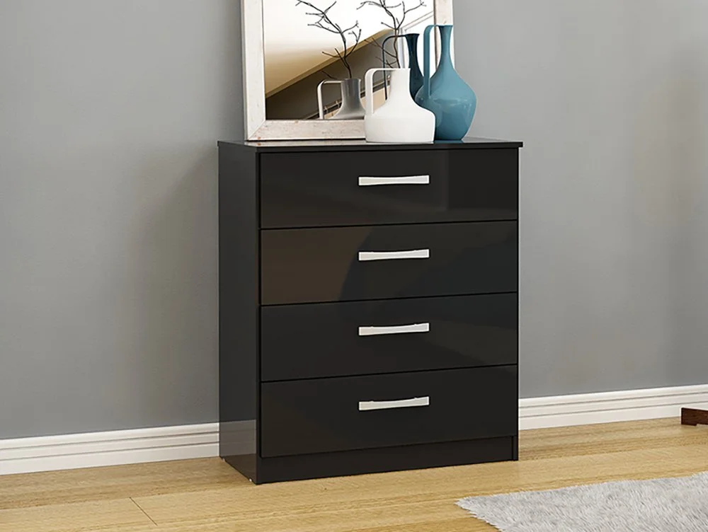 Birlea Furniture & Beds Birlea Lynx Black High Gloss 4 Drawer Chest of Drawers