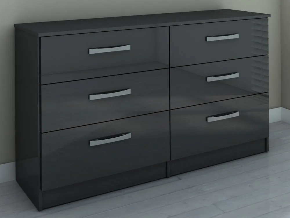 Birlea Birlea Lynx Black High Gloss 6 Drawer Chest of Drawers