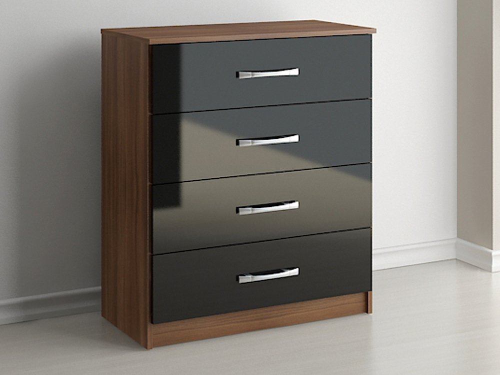 Birlea Birlea Lynx Black High Gloss and Walnut 4 Drawer Chest of Drawers (Flat Packed)