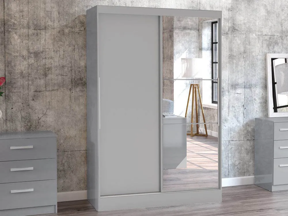 Birlea Birlea Lynx Grey High Gloss Sliding Door Mirrored Large Double Wardrobe