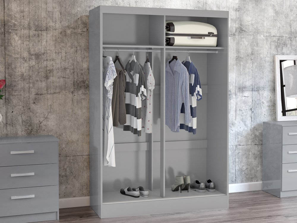 Birlea Birlea Lynx Grey High Gloss Sliding Door Mirrored Large Double Wardrobe (Flat Packed)