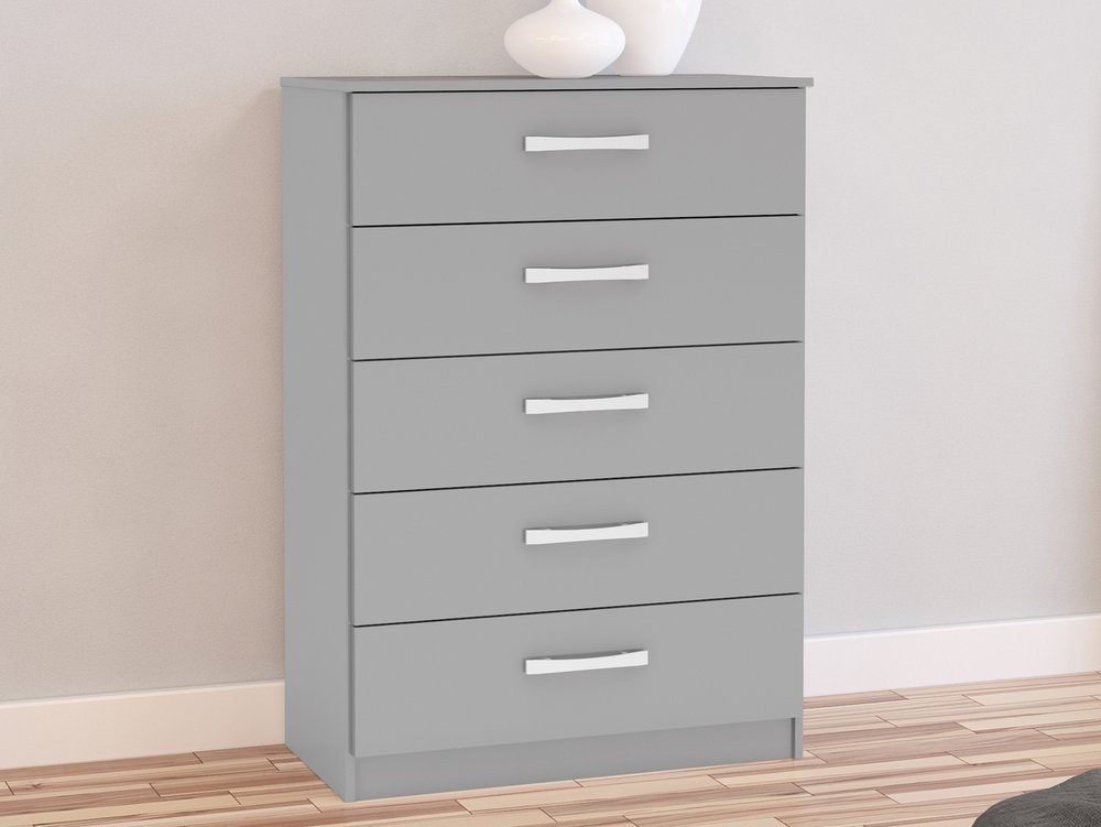 Birlea Birlea Lynx Grey High Gloss 5 Drawer Chest of Drawers (Flat Packed)