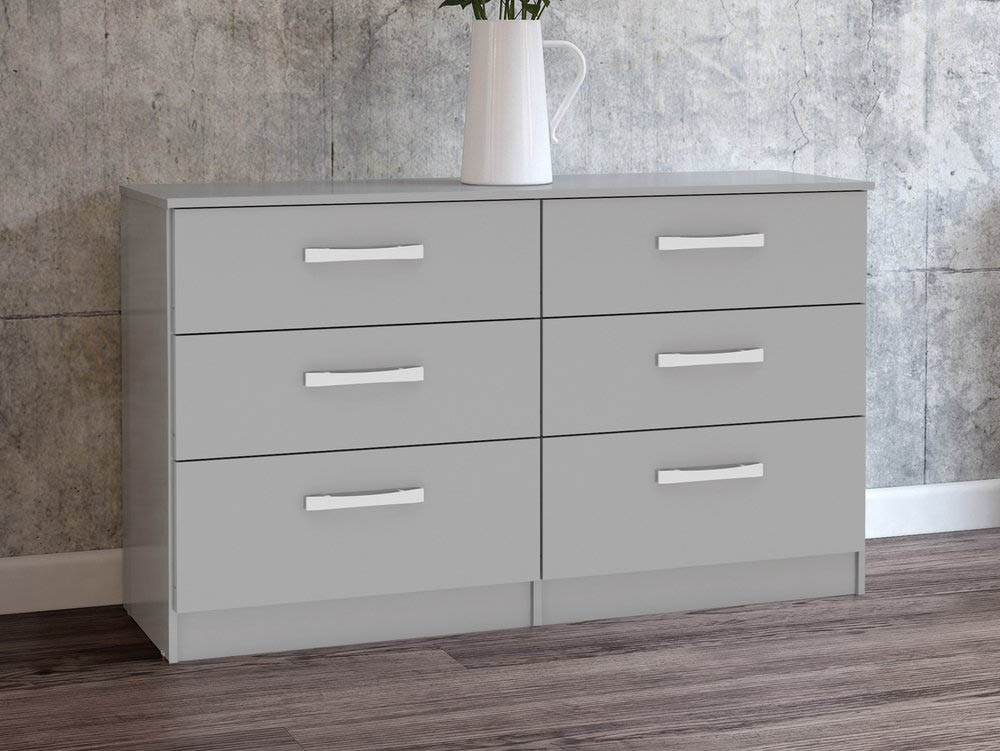 Birlea Birlea Lynx Grey High Gloss 6 Drawer Chest of Drawers (Flat Packed)