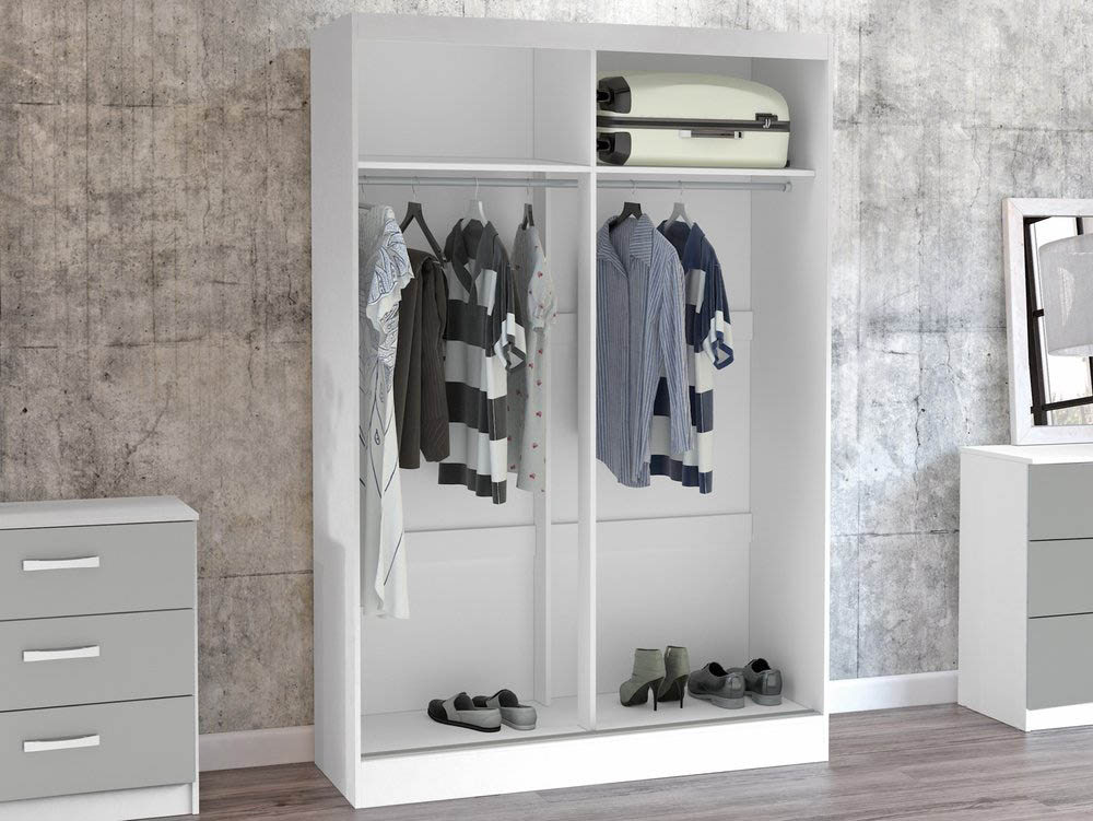 Birlea Birlea Lynx Grey High Gloss and White Sliding Door Mirrored Large Double Wardrobe (Flat Packed)