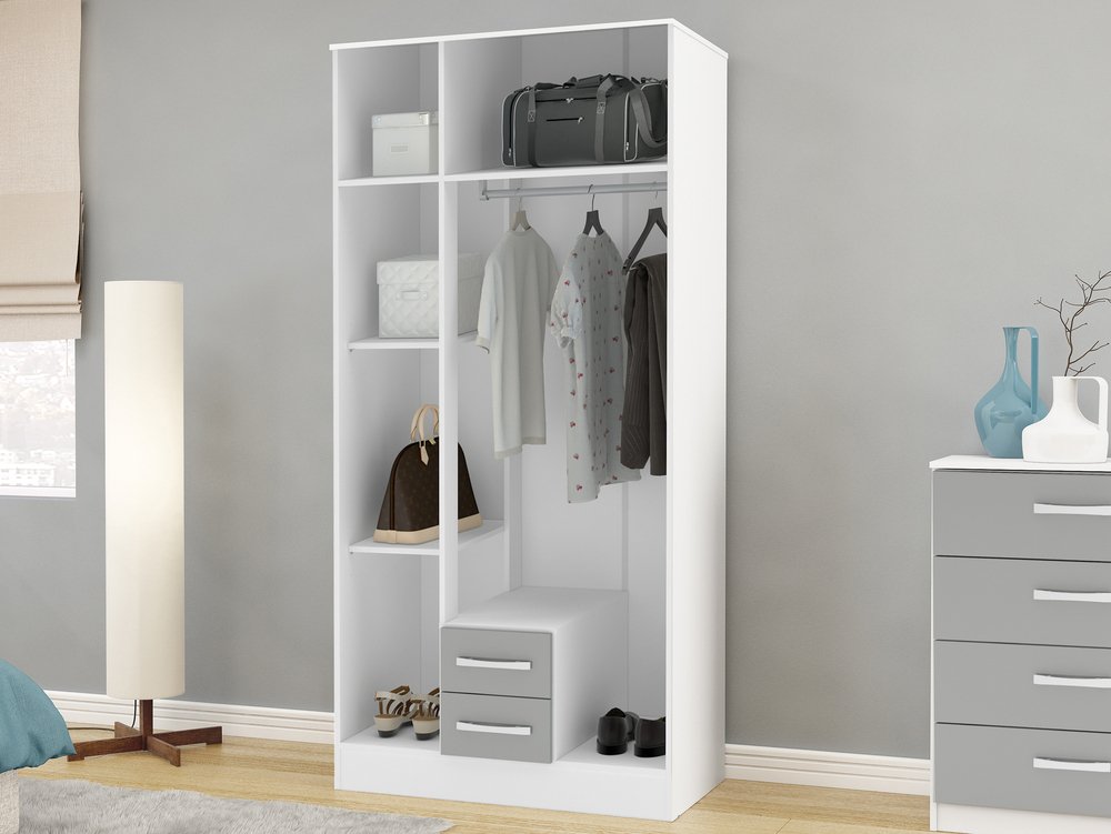 Birlea Birlea Lynx Grey High Gloss and White 3 Door 2 Drawer Mirrored Triple Wardrobe (Flat Packed)