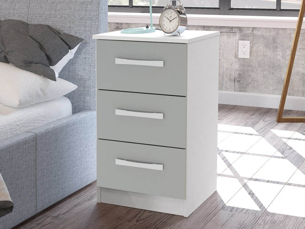 Birlea Birlea Lynx Grey High Gloss and White 3 Drawer Bedside Cabinet (Flat Packed)