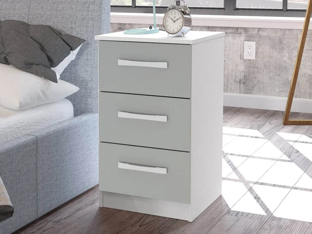 Birlea Birlea Lynx Grey High Gloss and White 3 Drawer Bedside Table