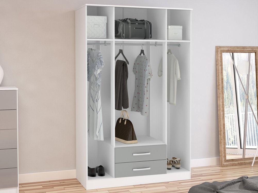 Birlea Birlea Lynx Grey High Gloss and White 4 Door 2 Drawer Mirrored Large Wardrobe (Flat Packed)
