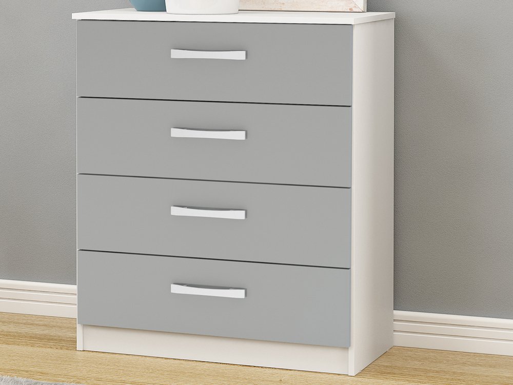 Birlea Birlea Lynx Grey High Gloss and White 4 Drawer Chest of Drawers (Flat Packed)