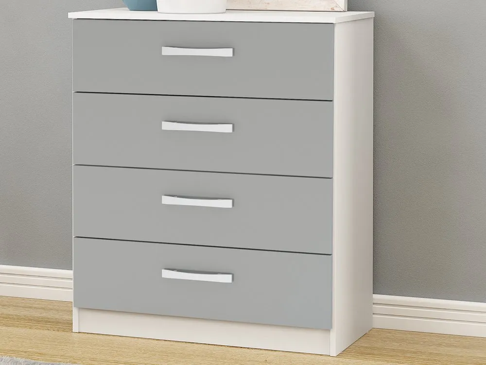 Birlea Furniture & Beds Birlea Lynx Grey High Gloss and White 4 Drawer Chest of Drawers