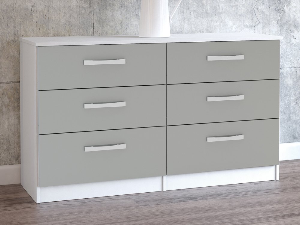 Birlea Birlea Lynx Grey High Gloss and White 6 Drawer Chest of Drawers (Flat Packed)
