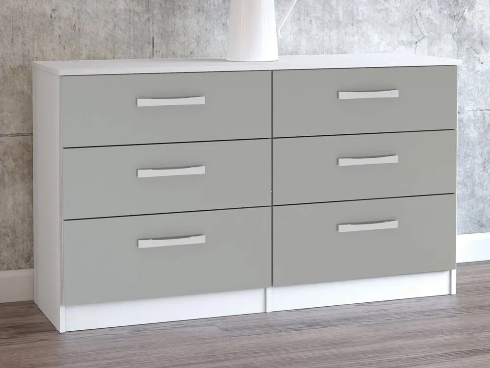 Birlea Birlea Lynx Grey High Gloss and White 6 Drawer Chest of Drawers
