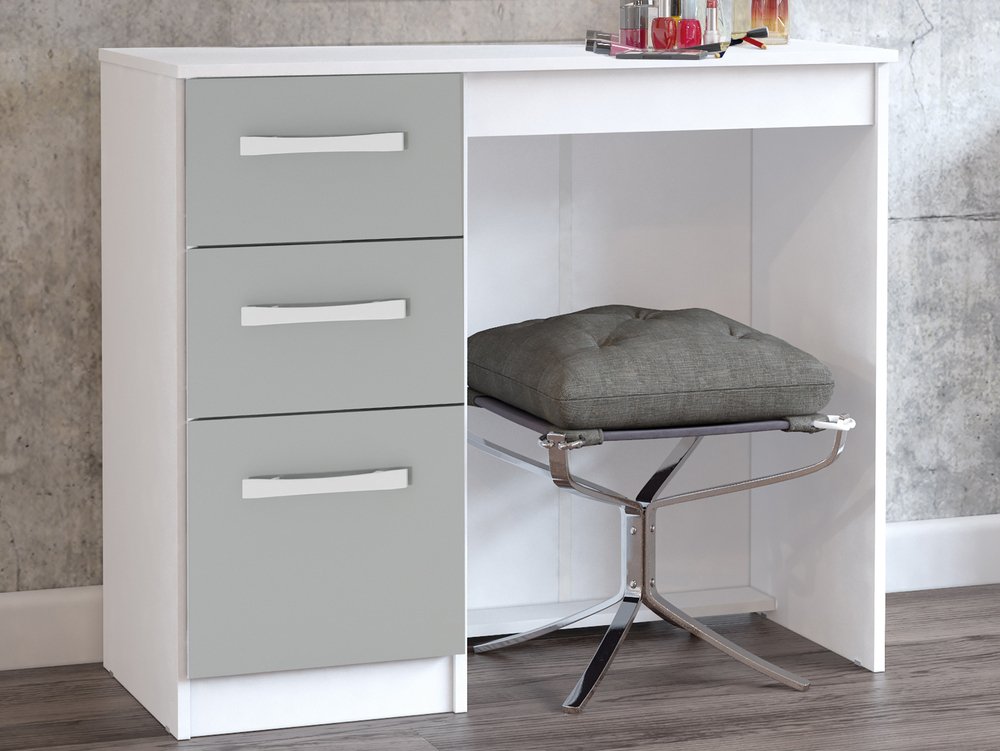 Birlea Birlea Lynx Grey High Gloss and White Single Pedestal Dressing Table (Flat Packed)