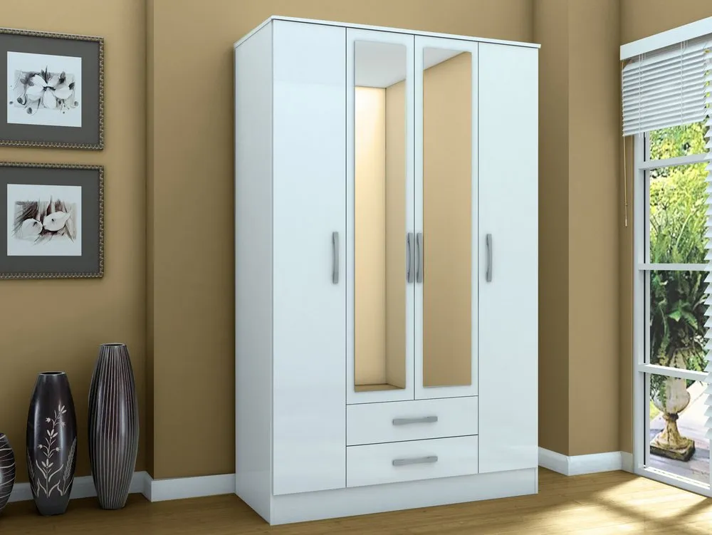 Birlea Birlea Lynx White 4 Door 2 Drawer Mirrored Large Wardrobe