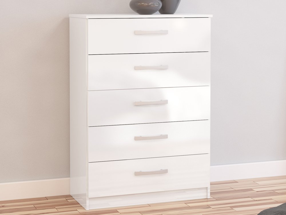 Birlea Birlea Lynx White High Gloss 5 Drawer Chest of Drawers (Flat Packed)