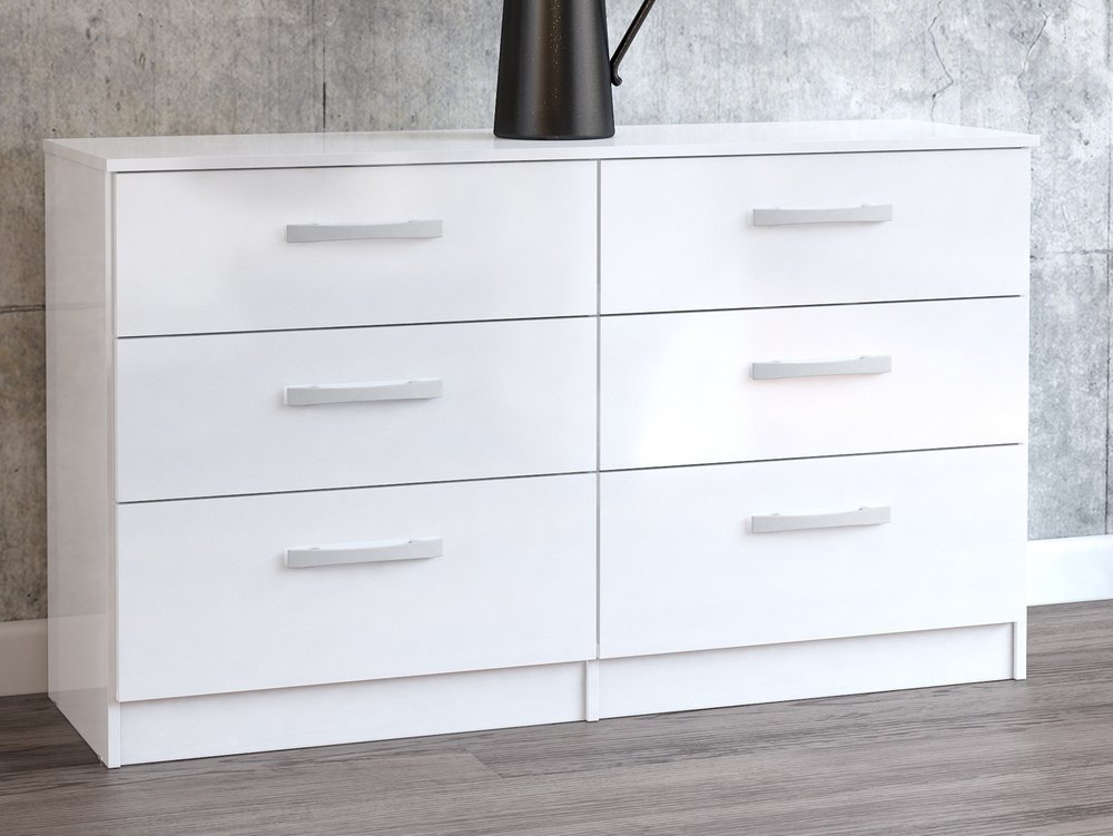 Birlea Birlea Lynx White High Gloss 6 Drawer Chest of Drawers (Flat Packed)