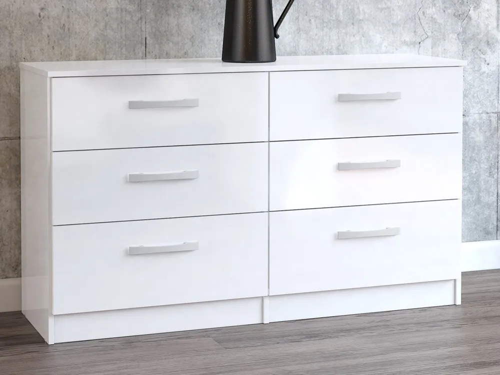 Birlea Birlea Lynx White High Gloss 6 Drawer Chest of Drawers