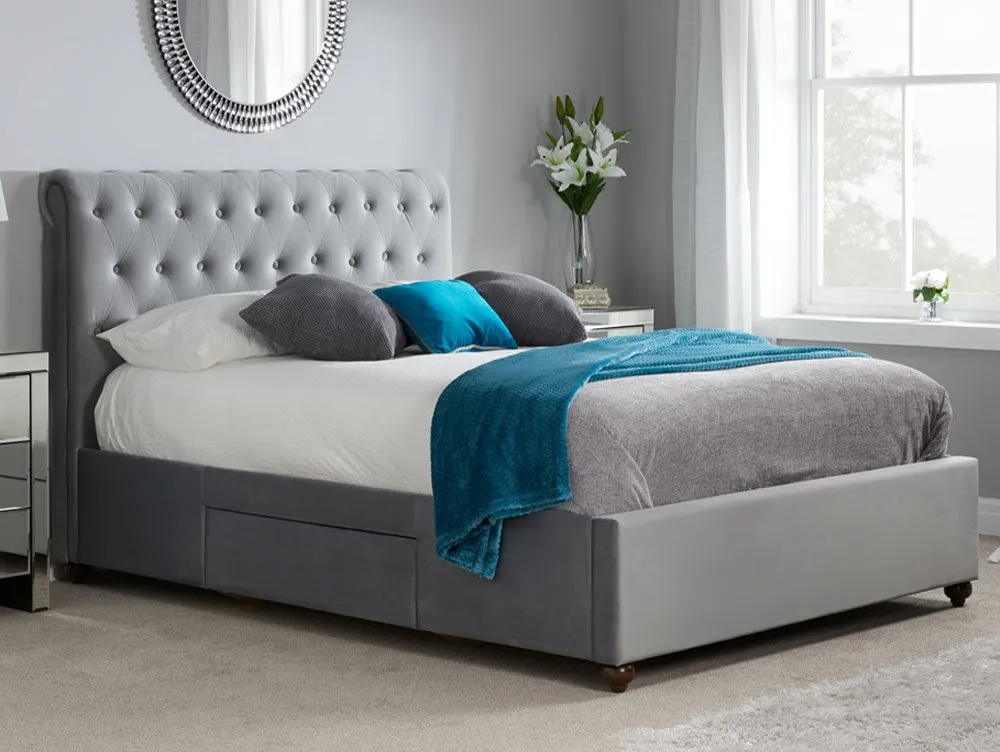Birlea Furniture & Beds Birlea Marlow 4ft6 Double Grey Fabric 2 Drawer Bed Frame
