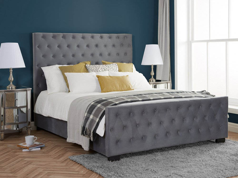 Birlea Birlea Marquis 4ft6 Double Grey Velvet Upholstered Fabric Bed Frame