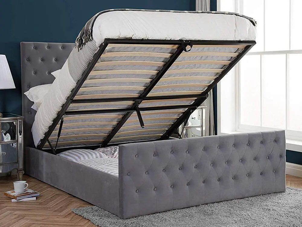 Birlea Furniture & Beds Birlea Marquis 4ft6 Double Grey Velvet Fabric Ottoman Bed Frame