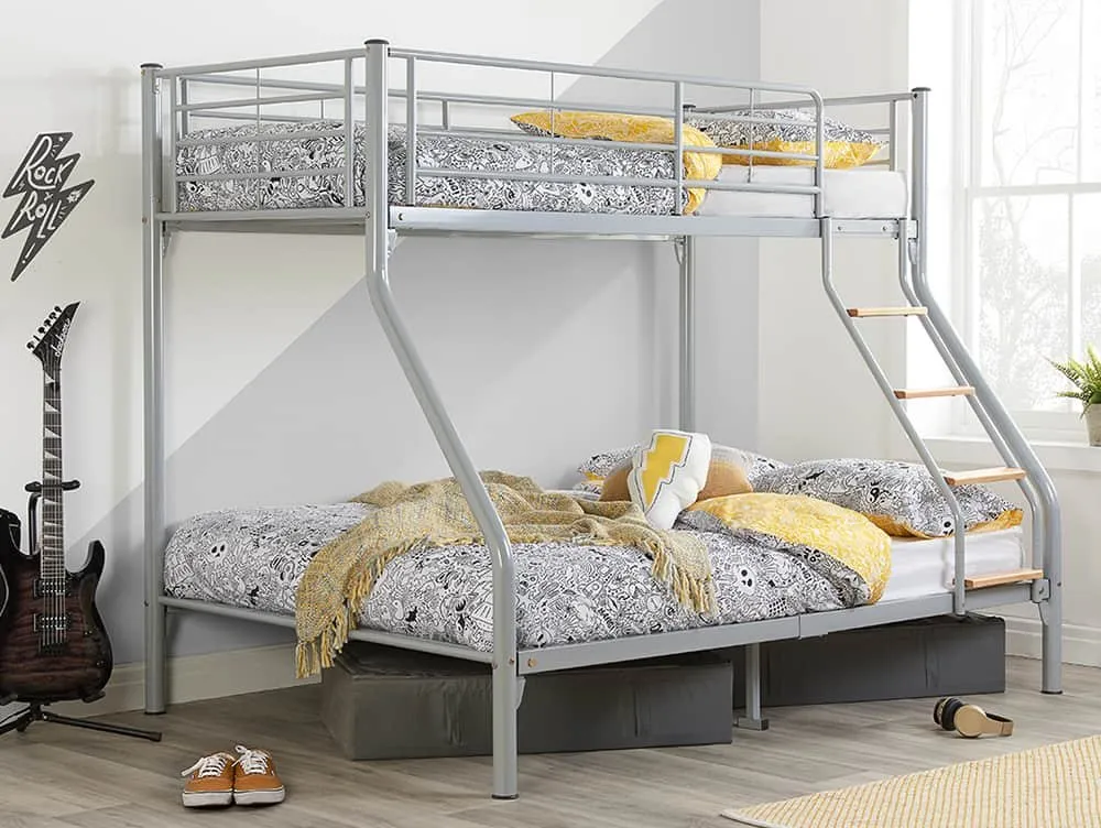 Birlea Furniture & Beds Birlea Nexus 3ft plus 4ft6 Silver Metal Triple Bunk Bed Frame
