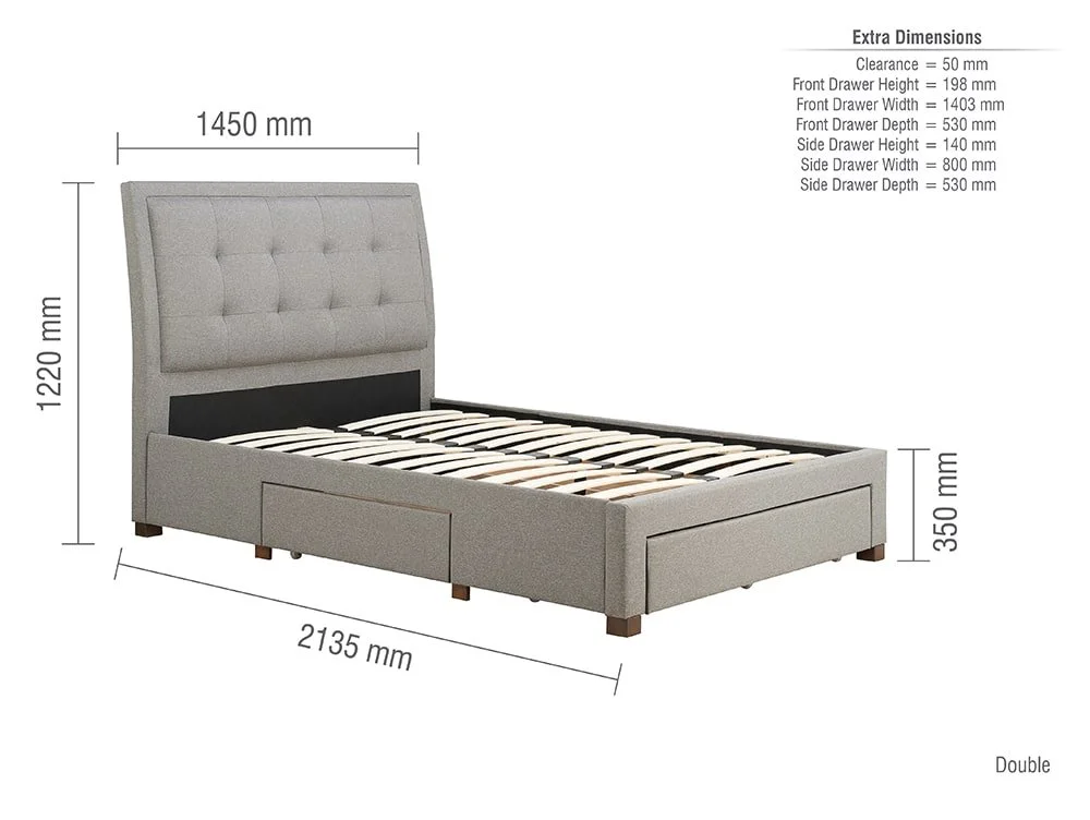 Birlea Birlea Shelby Grey Fabric 3 Drawer Storage Bed Frame