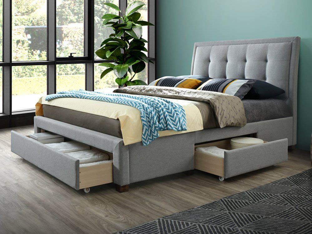 Birlea Shelby 5ft King Size Grey, Grey Upholstered King Bed With Storage