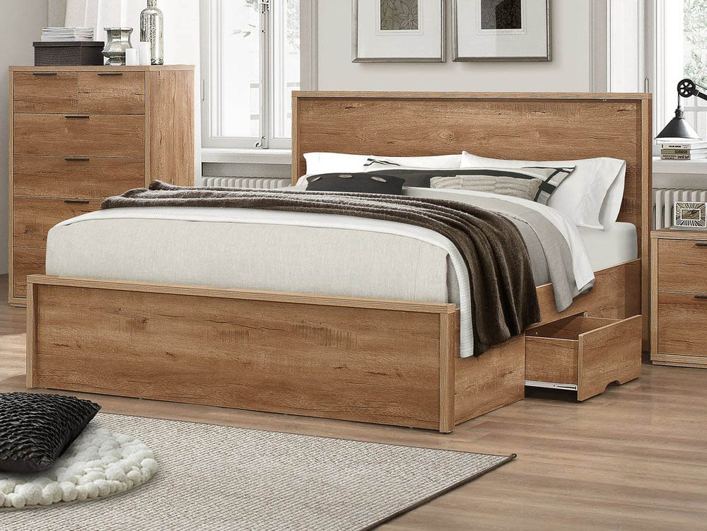 Rustic Oak 2 Drawer Bed Frame, Rustic Wood Bed Frame King