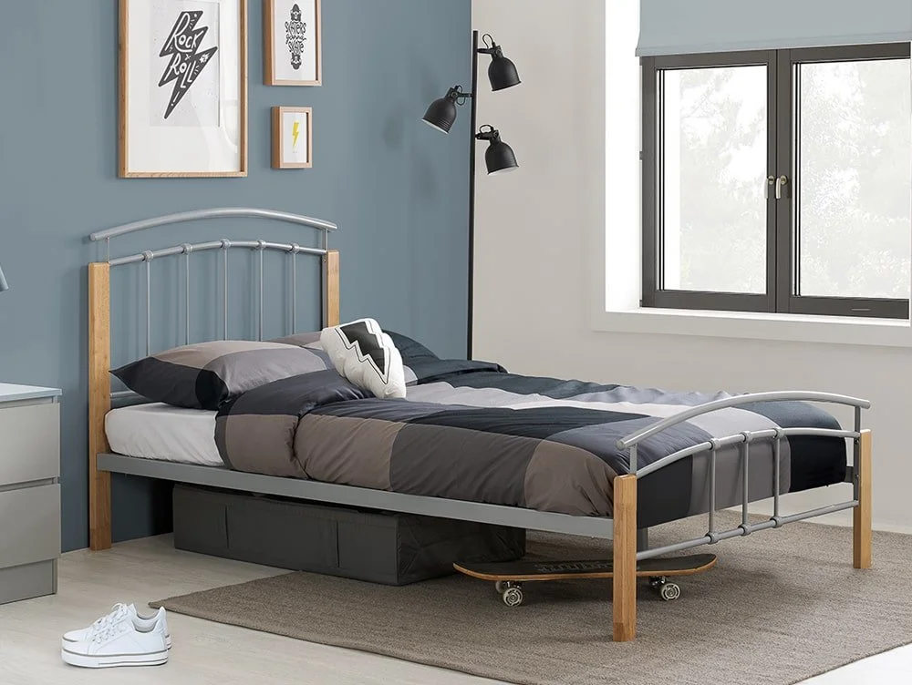 Birlea Birlea Tetras Silver and Beech Metal Bed Frame
