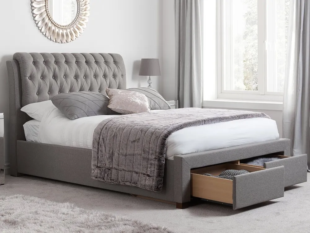 Birlea Furniture & Beds Birlea Valentino 4ft6 Double Grey Fabric 2 Drawer Bed Frame