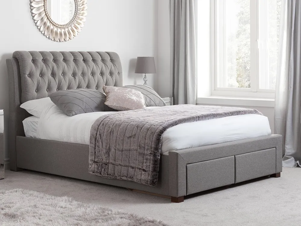 Birlea Furniture & Beds Birlea Valentino 5ft King Size Grey Fabric 2 Drawer Bed Frame