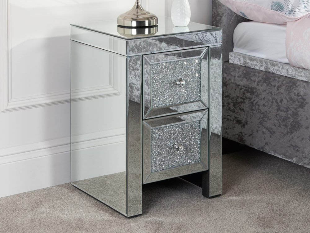 Birlea Birlea Vienna 2 Drawer Crushed Diamond Small Mirrored Bedside Cabinet (Assembled)