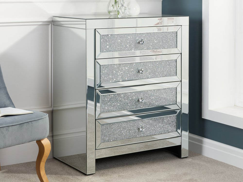 Birlea Birlea Vienna 4 Drawer Crushed Diamond Mirrored Chest of Drawers (Assembled)