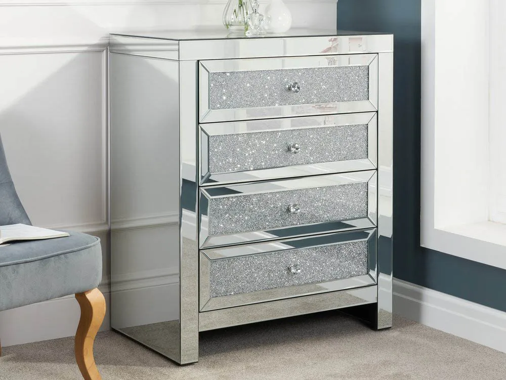 Birlea Furniture & Beds Birlea Vienna 4 Drawer Crushed Diamond Mirrored Chest of Drawers (Assembled)