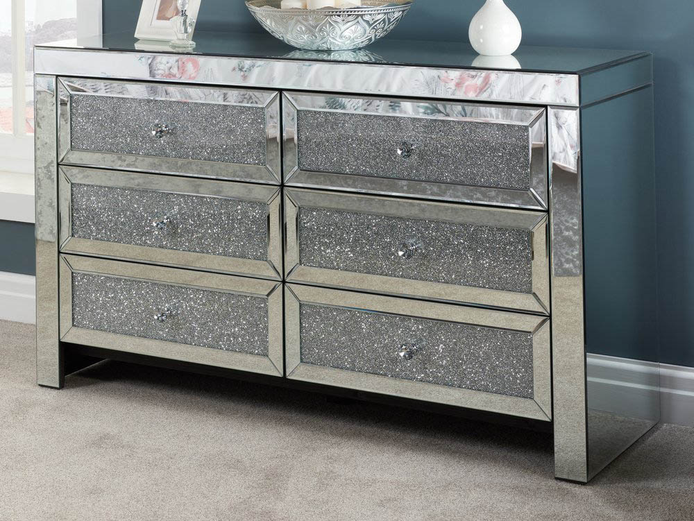 Birlea Birlea Vienna 6 Drawer Crushed Diamond Mirrored Chest of Drawers (Assembled)