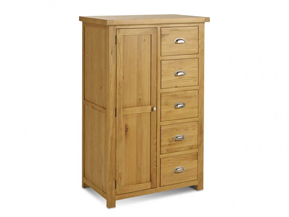 Birlea Furniture & Beds Birlea Woburn 1 Door 5 Drawer Oak Wooden Single Wardrobe