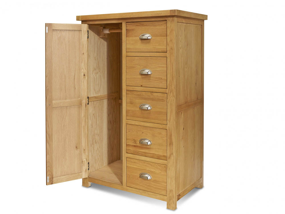 Birlea Birlea Woburn 1 Door 5 Drawer Oak Wooden Single Wardrobe (Flat Packed)