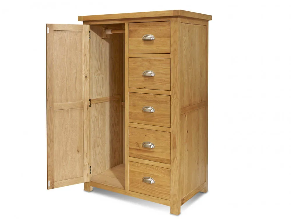 Birlea Furniture & Beds Birlea Woburn 1 Door 5 Drawer Oak Wooden Single Wardrobe