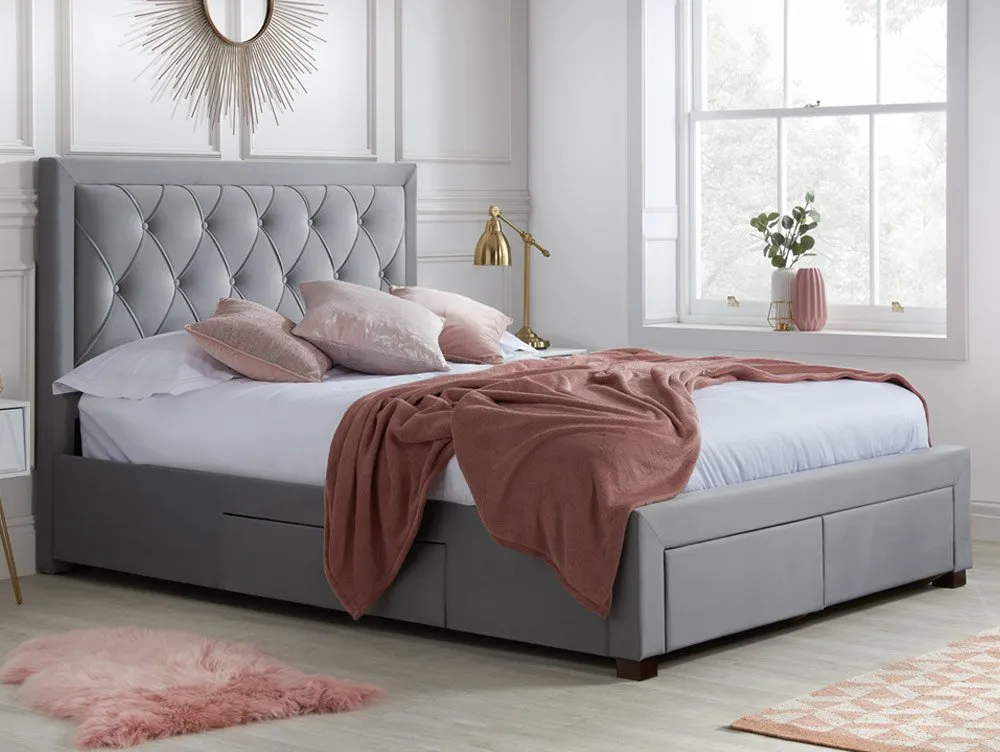 Birlea Furniture & Beds Birlea Woodbury 4ft6 Double Grey Fabric 4 Drawer Bed Frame