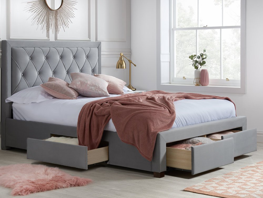Birlea Birlea Woodbury 4ft6 Double Grey Upholstered Fabric 4 Drawer Bed Frame