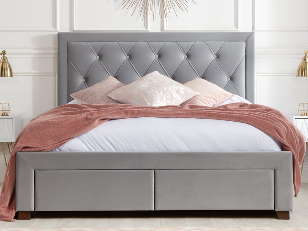 Birlea Birlea Woodbury 4ft6 Double Grey Upholstered Fabric 4 Drawer Bed Frame