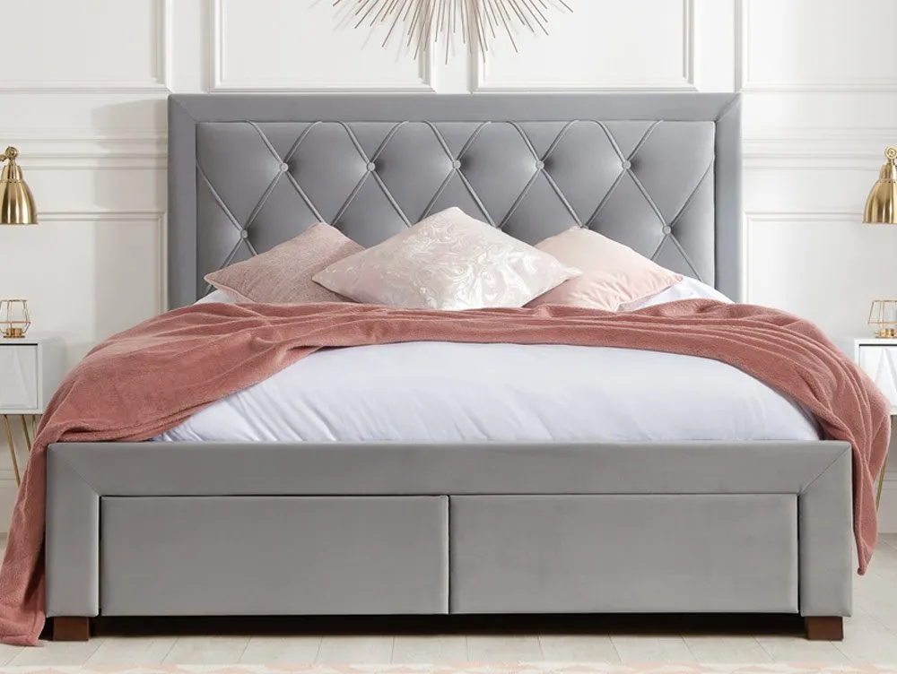 Birlea Furniture & Beds Birlea Woodbury 6ft Super King Size Grey Fabric 4 Drawer Bed Frame