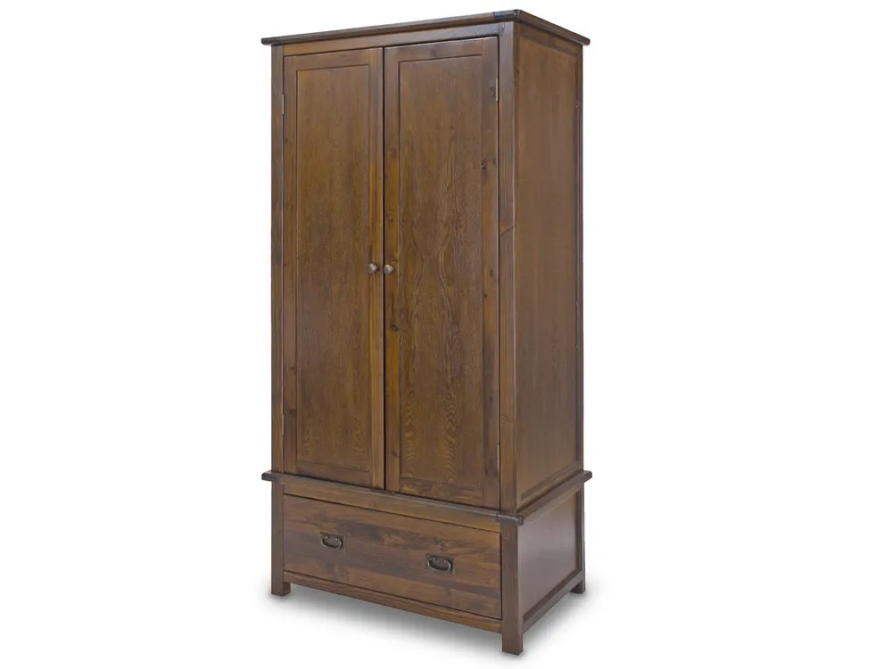 Core Core Boston 2 Door 1 Drawer Dark Antique Pine Wooden Double Wardrobe