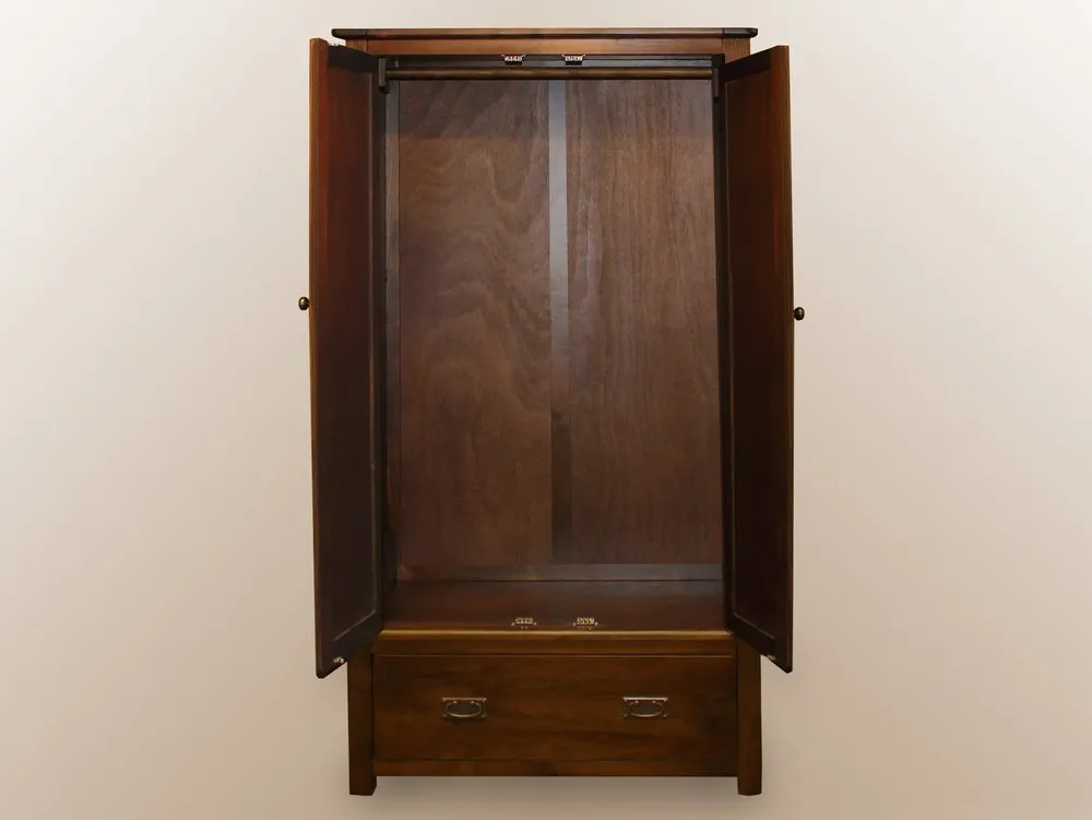 Core Core Boston 2 Door 1 Drawer Dark Antique Pine Wooden Double Wardrobe