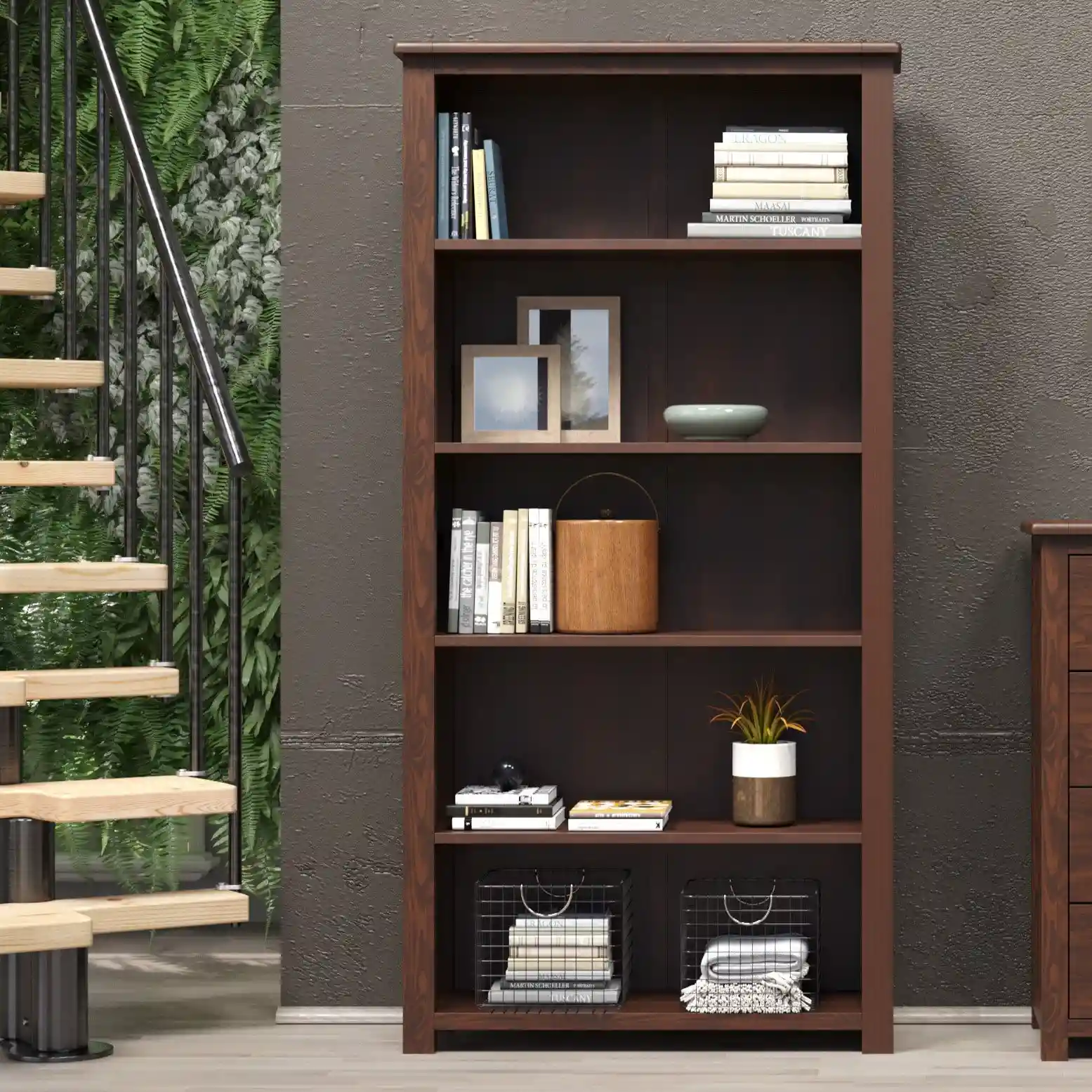 Core Core Boston Dark Antique Pine Wooden Tall Bookcase