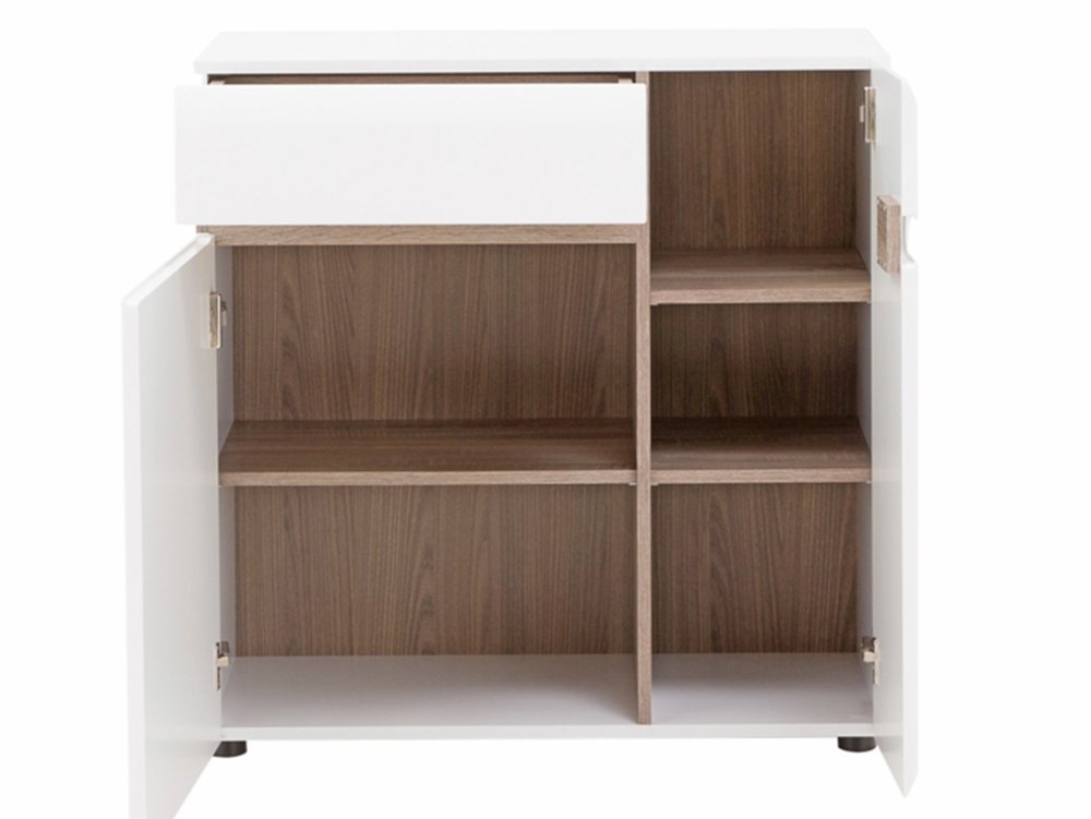 Furniture To Go Furniture To Go Chelsea White High Gloss and Truffle Oak 1 Drawer 2 Door Sideboard (Flat Packed)