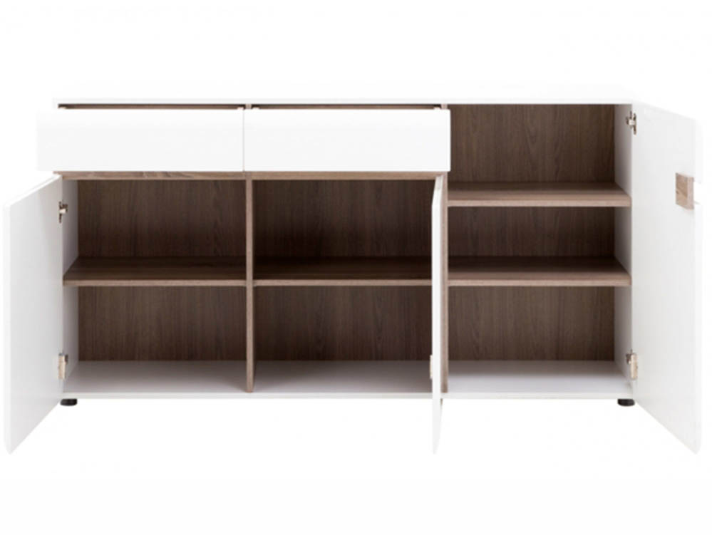 Furniture To Go Furniture To Go Chelsea White High Gloss and Truffle Oak 2 Drawer 3 Door Sideboard (Flat Packed)
