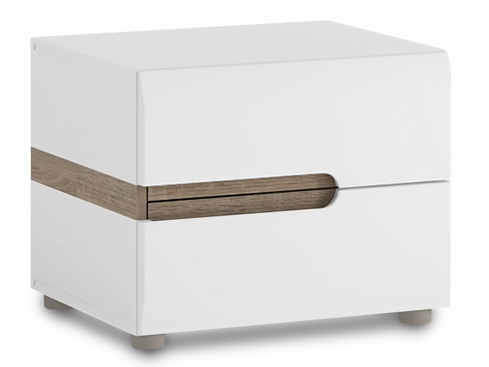 Furniture To Go Furniture To Go Chelsea White High Gloss and Truffle Oak 2 Drawer Bedside Cabinet (Flat Packed)