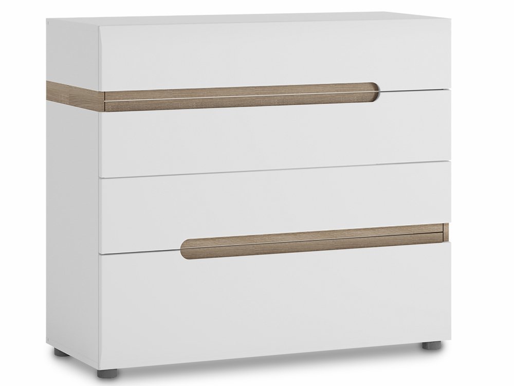 Furniture To Go Furniture To Go Chelsea White High Gloss and Truffle Oak 4 Drawer Chest of Drawers (Flat Packed)